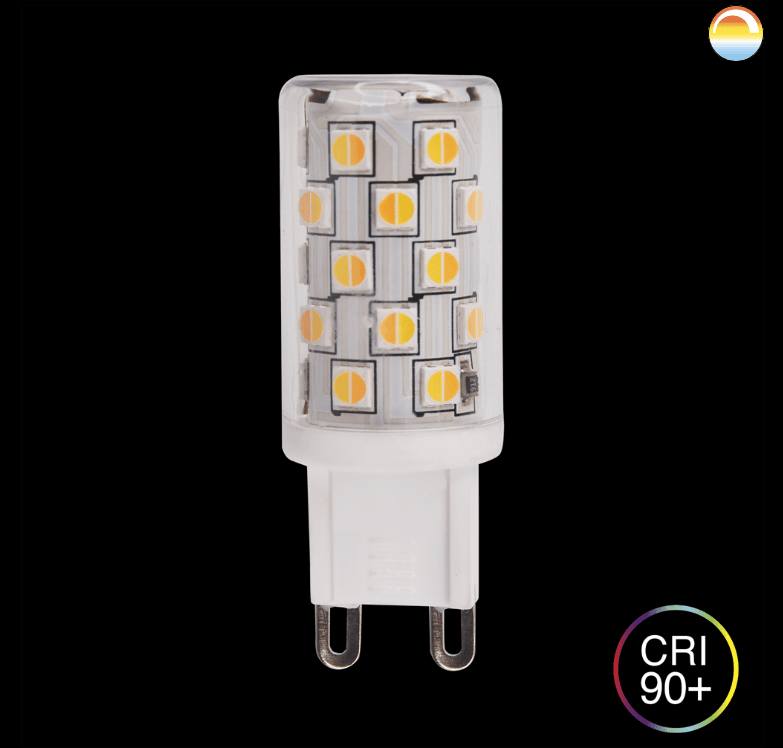 LED G9 4W 2200-3000K dim to warm De Unison - LED G9 4 W 2200-3000 K, Dim to WarmLa nouvelle ampoule G9 Dim to Warm d'Unison peut être réglée avec un variateur pour ajuster la température de couleur de 2200 à 3000 K.