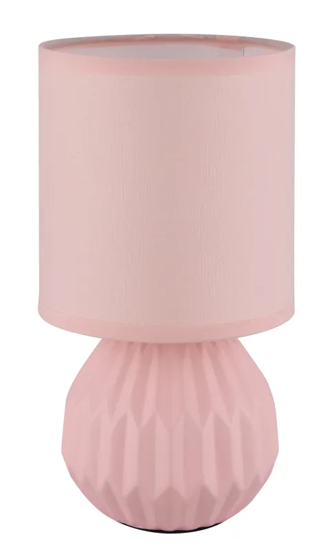 Sylas 23cm Rose lampe de table De Globo Lighting - Den rundade keramiska basen i elegant rosa och den matchande cylindriska textilsk&auml;rmen skapar en harmonisk och modern estetik.