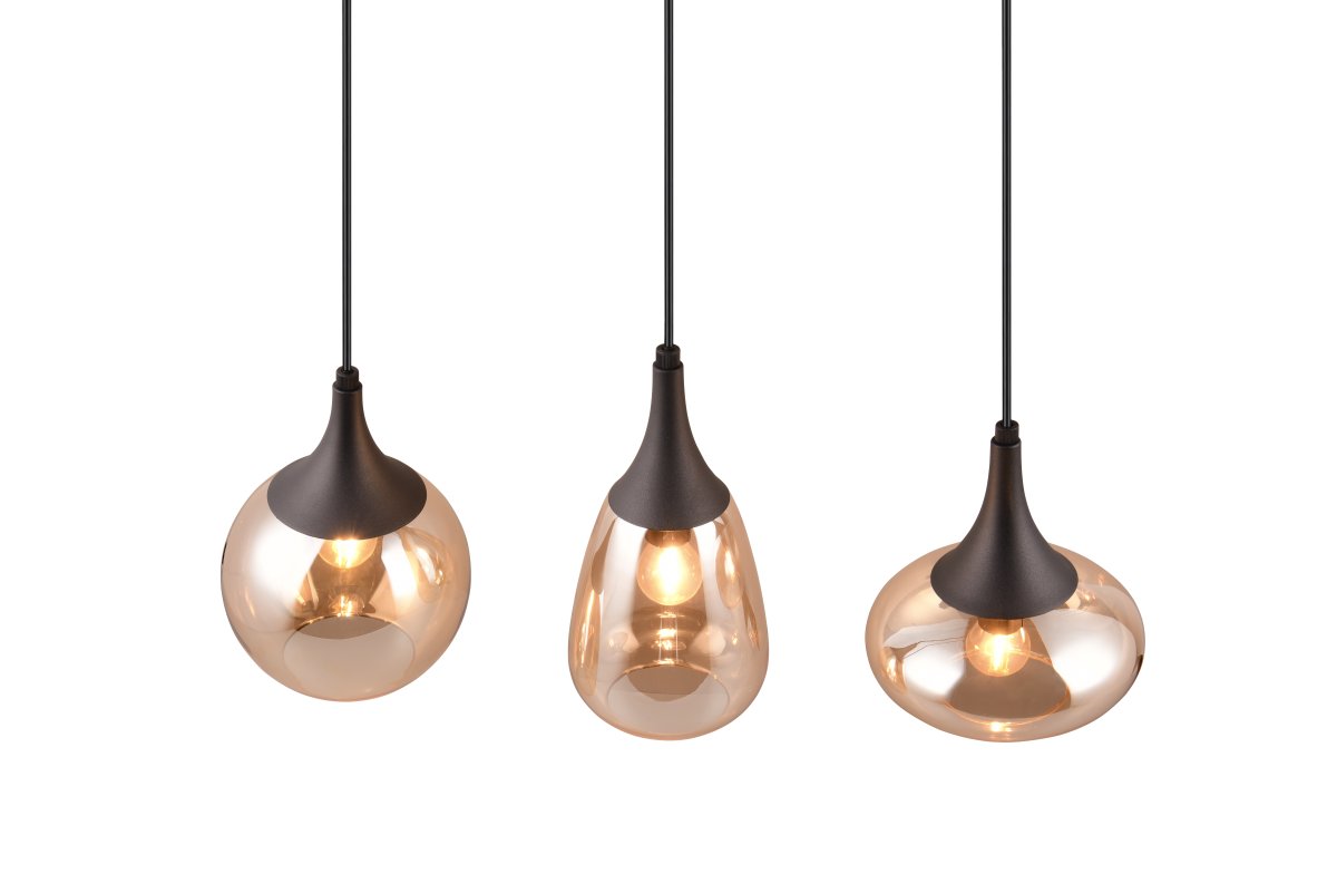 Lumina 68cm Ambre suspension De Trio Lighting - Grâce à sa finition noire mate, elle s'harmonise facilement avec divers styles et couleurs de décoration, apportant une touche de modernité et d'élégance à votre intérieur.
