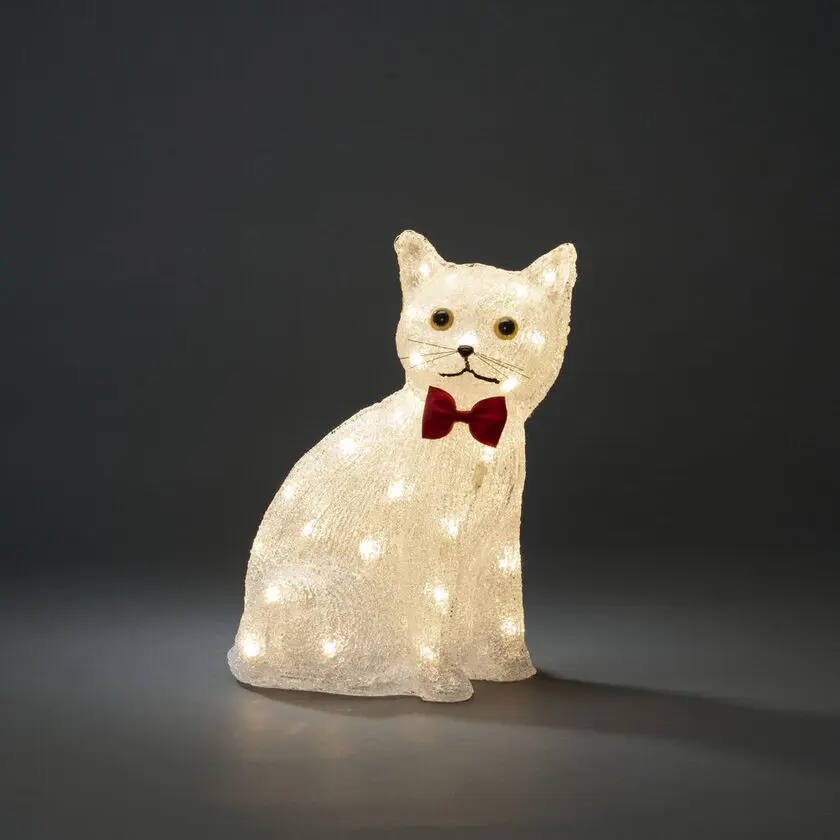 Chat Assis En Acrylique Clair De Konstsmide - Charmant et ludique &ndash; ce chat assis en acrylique diffuse de la chaleur avec ses 40 lumi&egrave;res LED blanc chaud.