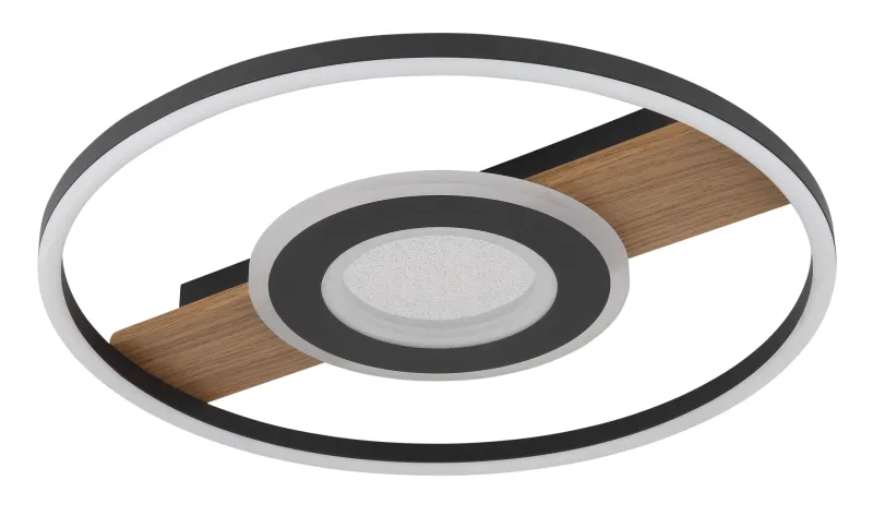 Pikara Ø40 Bois plafonnier De Globo Lighting - Den mattsvarta metallen tillsammans med tr&auml;looken skapar en stilfull balans mellan samtida design och naturlig estetik.