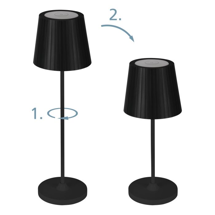 Cabozo 37cm Noir portable De Eglo - La lampe est dotée d'un variateur tactile pour un contrôle facile de la lumière et est protégée contre les projections d'eau avec la classe de protection IP44.
