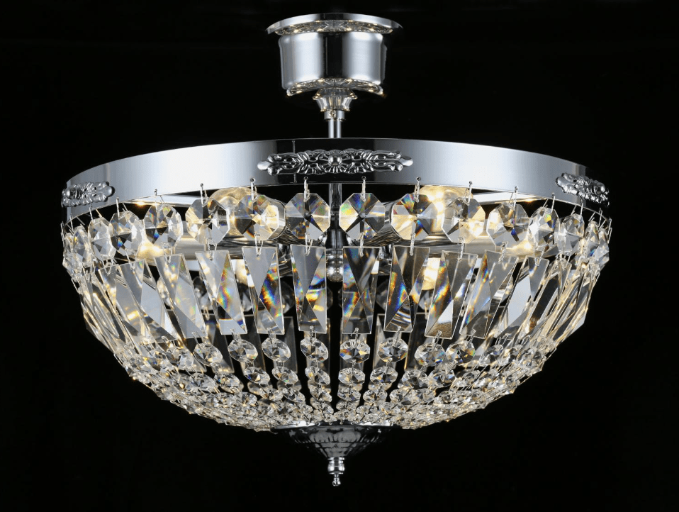 Rhea Ø40 Argent cristal De Norrsken Design - Le plafonnier Rhea en chrome est une solution d'éclairage élégante et sophistiquée qui combine des finitions modernes avec de luxueux prismes en cristal K9 de classe 1 taillés à la main.