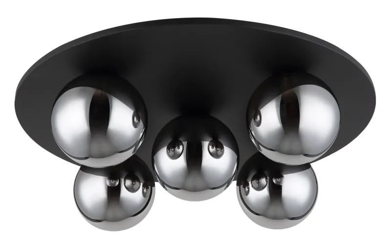 Riha Ø50 Couleur fumée plafonnier De Globo Lighting - Den mattsvarta metallen i kombination med 5st r&ouml;kf&auml;rgade glas ger ett sofistikerat uttryck och passar perfekt in i olika inredningsstilar.