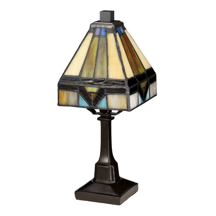 Holmes 30cm Multicolore De Elstead Lighting - La base de la lampe a une finition bronze vintage qui souligne son look intemporel et classique.