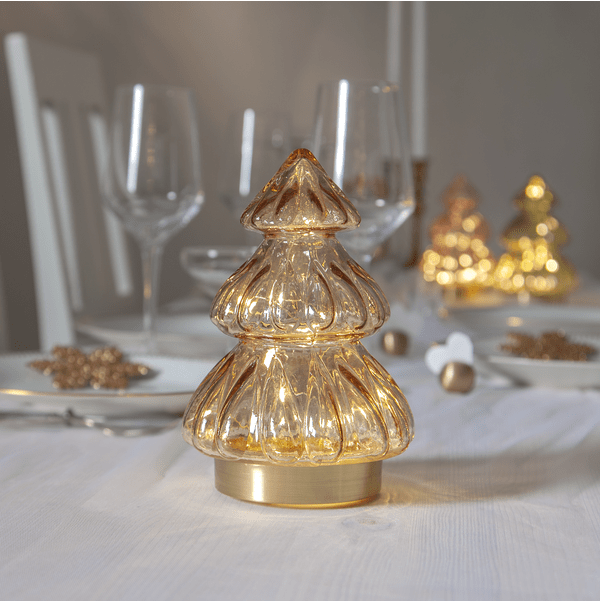 Abete Beige De Star Trading - D&eacute;coration de table &eacute;l&eacute;gante en forme de sapin de No&euml;l en verre transparent beige.