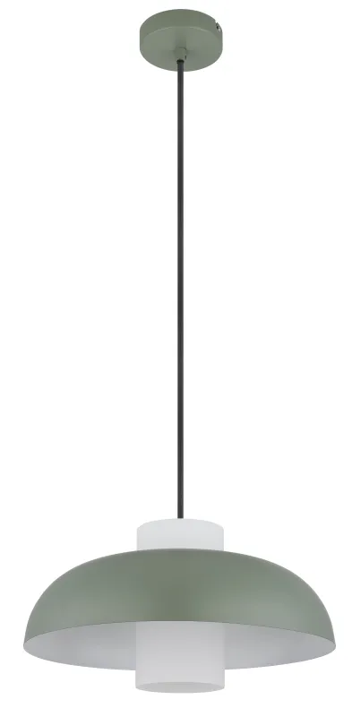 Lowe Ø38 Vert suspension De Globo Lighting - Den runda sk&auml;rmen i matt gr&ouml;nf&auml;rgad metall ger ett elegant och tidl&ouml;st uttryck, medan den cylinderformade sk&auml;rmen i opalglas sprider ett mjukt och behagligt ljus.