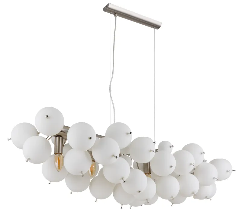 Udo 120cm Blanc suspension De Globo Lighting - Metallen i matt nickelfinish ger lampan en sofistikerad och modern k&auml;nsla.