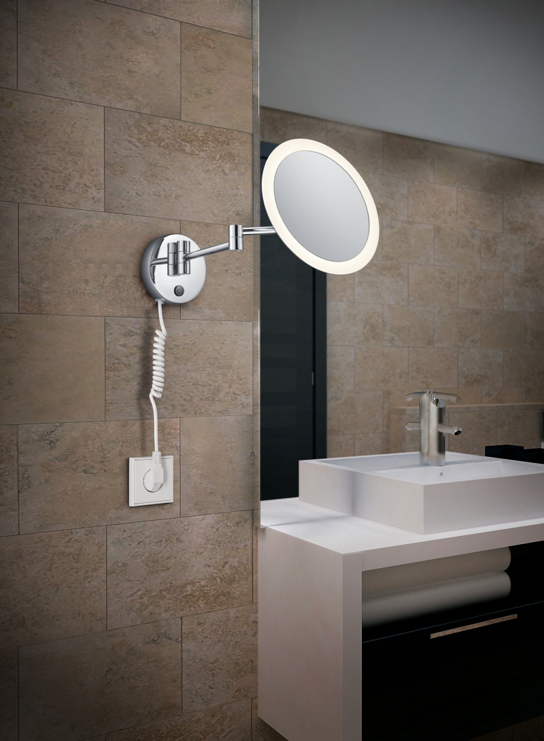 View Ø20 Chrome lampe de salle de bain De Trio Lighting - Découvrez une fonctionnalité parfaite et un design élégant avec le miroir mural View LED : un miroir rond raffiné avec éclairage intégré et finition chromée qui s'intègre harmonieusement à toutes les salles de bains.