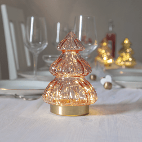 Abete Rose De Star Trading - D&eacute;coration de table &eacute;l&eacute;gante en forme de sapin de No&euml;l en verre rose transparent.