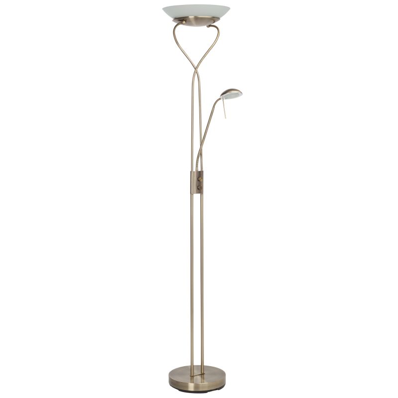Ollie Laiton antique lampadaire De Brilliant - Les deux interrupteurs d'alimentation de la lampe permettent d'éclairer séparément le bras de lumière et le bras de verrouillage.
