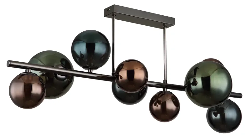 Riha 87cm Multicolore plafonnier De Globo Lighting - Glaskuporna i brons, gr&ouml;nt och petrol ger lampan en unik karakt&auml;r och eleganta f&auml;rginslag som kompletterar modern inredning.