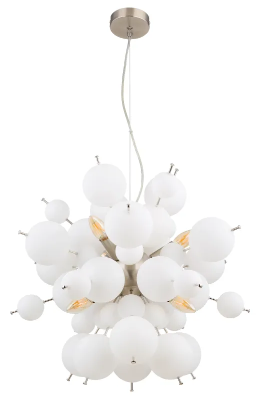Udo Ø55 Blanc suspension De Globo Lighting - Dess unika design imponerar med en rund form d&auml;r eleganta metallst&auml;nger sammanl&auml;nkas med dekorativa kulor i olika storlekar.