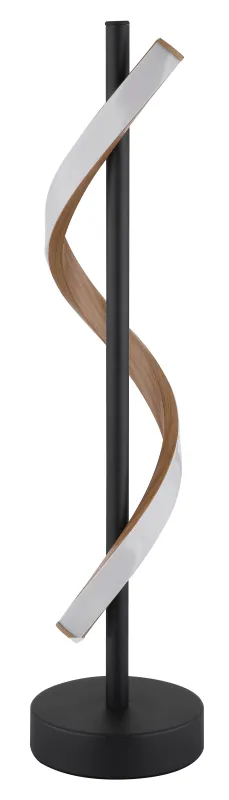 Watkins 50cm Noir lampe de table De Globo Lighting - Sk&auml;rmen i aluminium med tr&auml;look och opal plast ger en mjuk och j&auml;mn ljusspridning f&ouml;r en behaglig atmosf&auml;r.