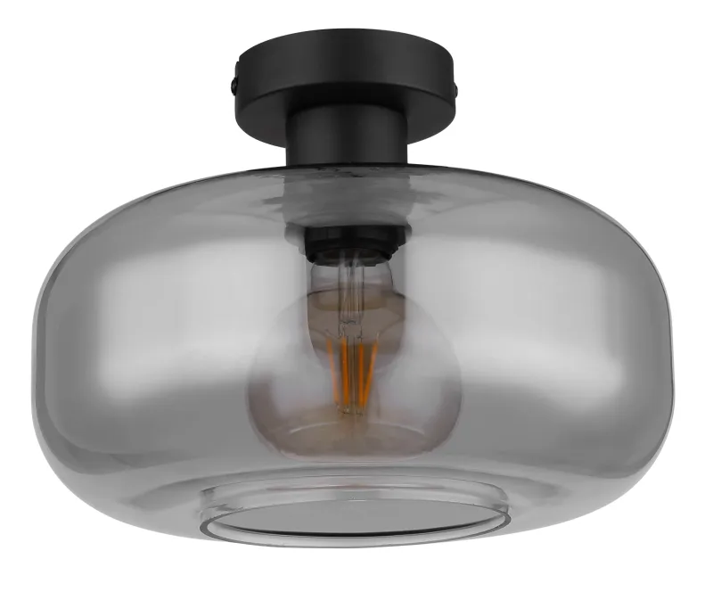 Giuseppe Ø28 Couleur fumée plafonnier De Globo Lighting - Lampan &auml;r tillverkad av mattsvart metall och &auml;r smyckad med en vackert formad glaskupa i r&ouml;kf&auml;rgat glas.