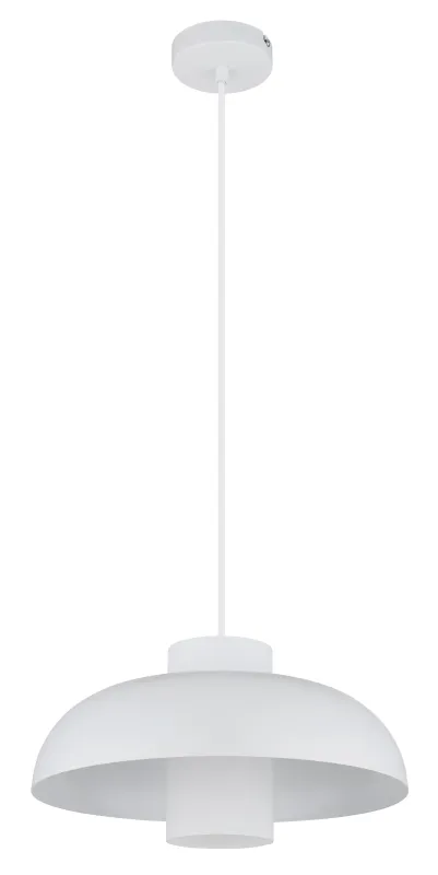 Lowe Ø38 Blanc suspension De Globo Lighting - Den runda sk&auml;rmen i mattvit metall ger ett elegant och tidl&ouml;st uttryck, medan den cylinderformade sk&auml;rmen i opalglas sprider ett mjukt och behagligt ljus.