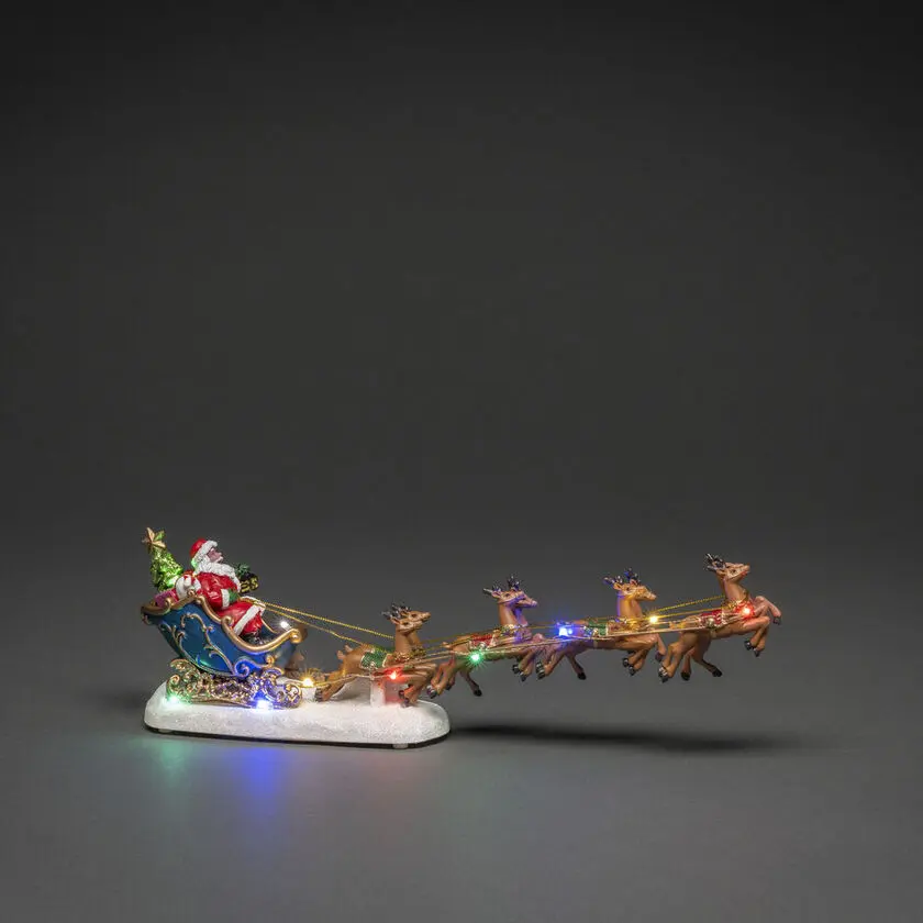 Père Noël Avec Des Rennes 14cm Multicolore De Konstsmide - &Eacute;l&eacute;gante d&eacute;coration de No&euml;l avec le P&egrave;re No&euml;l dans un tra&icirc;neau et des rennes, illumin&eacute;e par des lumi&egrave;res LED color&eacute;es.
