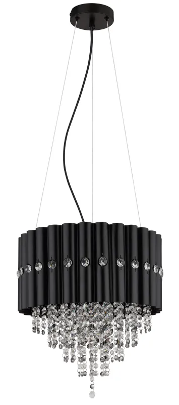 Eleos Ø40 Noir suspension De Globo Lighting - Med en stomme i matt svartlackerad metall och en lampsk&auml;rm i samma nyans sm&auml;lter den harmoniskt in i b&aring;de moderna och klassiska interi&ouml;rer.