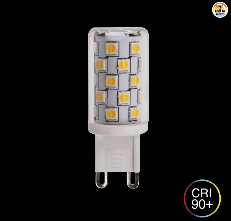 LED G9 4W 3 niveaux Dim to Warm De Unison - LED G9 4 W, fonction de gradation &agrave; 3 niveaux jusqu'&agrave; chaud, gradation &agrave; m&eacute;moireLa nouvelle G9 r&eacute;volutionnaire qui fonctionne d'une simple pression sur un bouton&nbsp;; L'interrupteur/variateur d'alimentation modifie la temp&eacute;rature de couleur de 3000K, 2500K et 2200K.