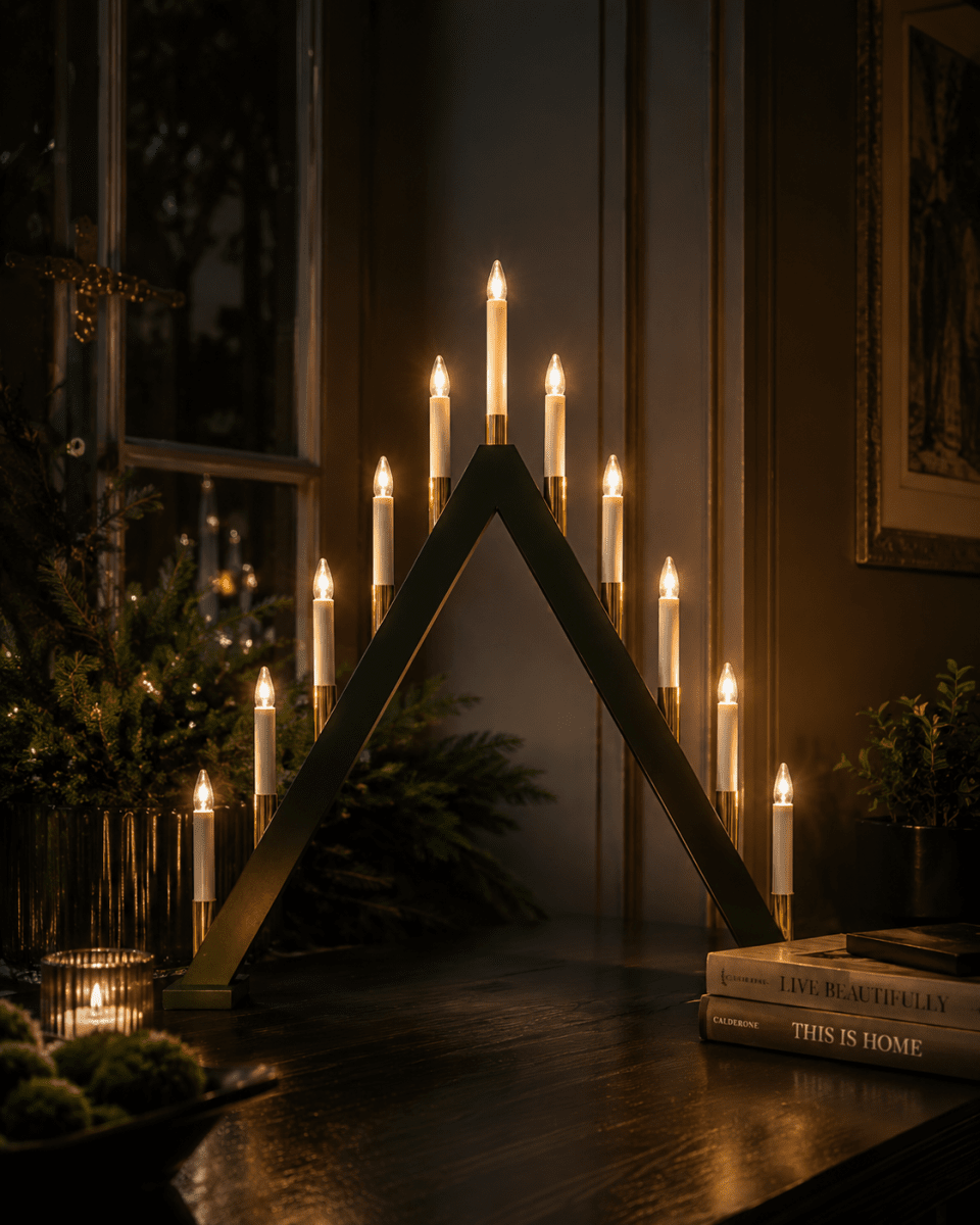 Hilda 11 vert foncé De Pixie Design - Hilda est un chandelier en bois robuste dot&eacute; de onze bougies diffusant une lumi&egrave;re chaude et intense.