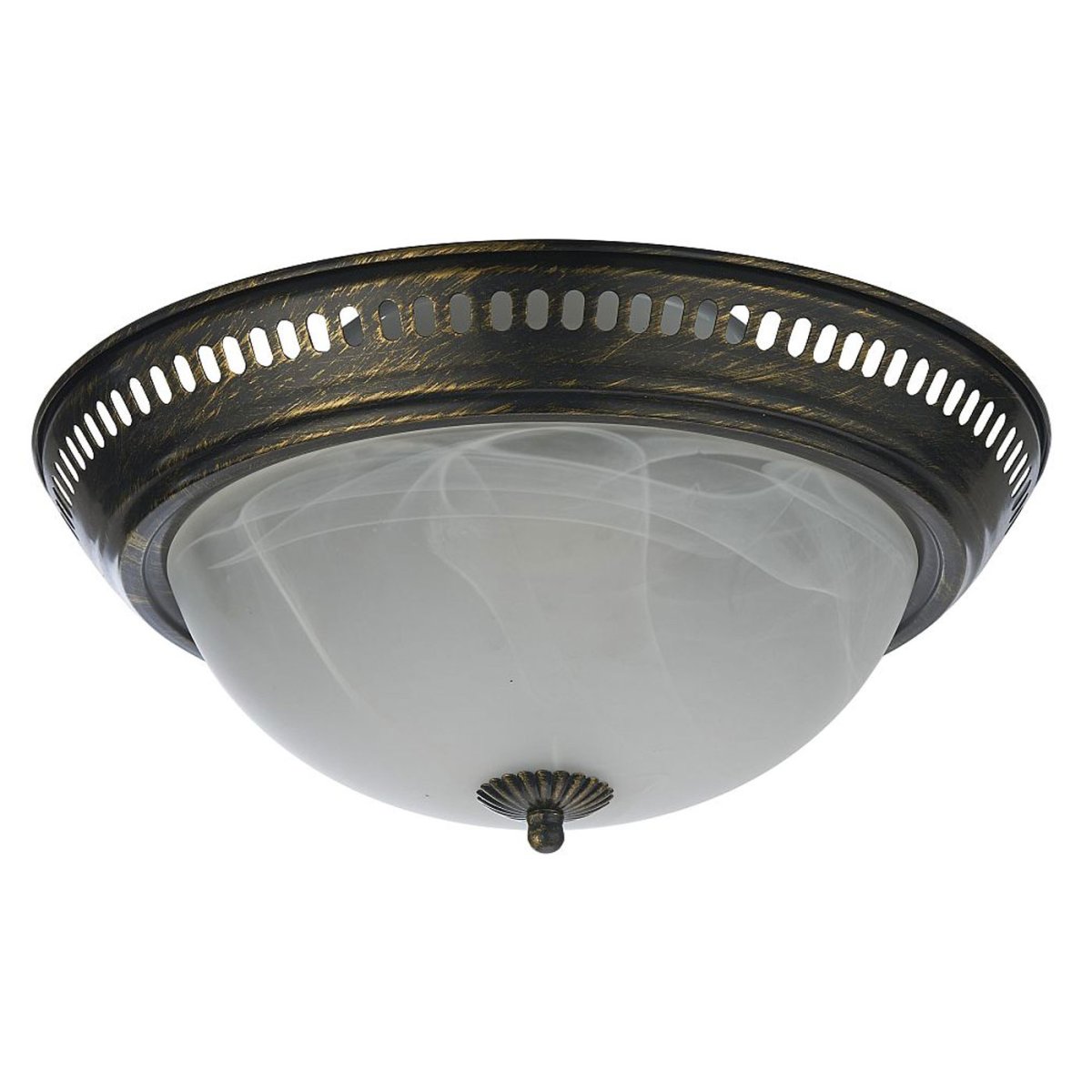 Plafond Ø34 L'or noir plafonnier De Oriva - Avec son cadre en m&eacute;tal effet laiton d'inspiration antique et son magnifique abat-jour en verre effet marbre, c'est le choix parfait pour tous ceux qui cherchent &agrave; ajouter une touche d'&eacute;l&eacute;gance rustique &agrave; leur maison.