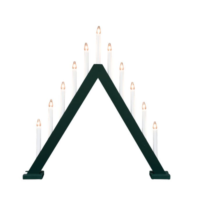 Nova 11 vert foncé De Pixie Design - Nova est un bougeoir de l'Avent classique en bois, orn&eacute; de onze bougies d'un magnifique vert fonc&eacute;, &eacute;voquant les f&ecirc;tes de No&euml;l traditionnelles.