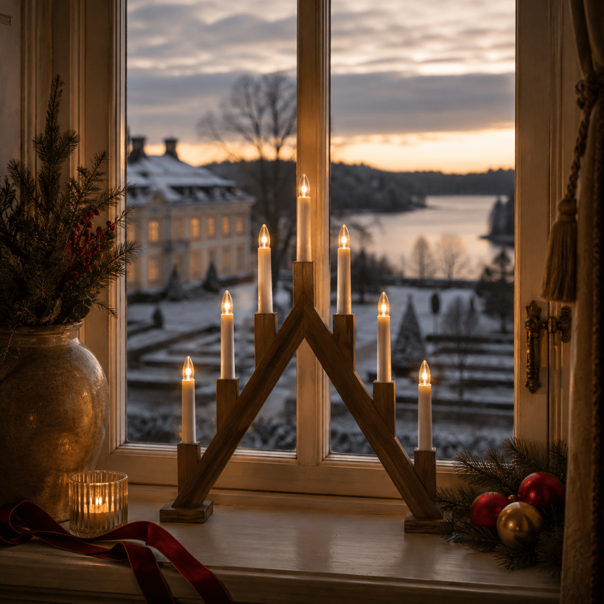 Ellen Tache brune De Pixie Design - Sa forme conique et ses sept bougies de hauteurs diff&eacute;rentes cr&eacute;ent une silhouette traditionnelle qui s'int&egrave;gre parfaitement &agrave; l'ambiance de l'Avent et de No&euml;l.