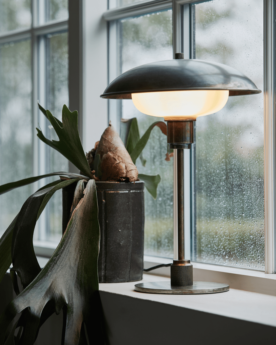 Boston 42cm Brun antique lampe de table De House Doctor - C'est un classique moderne avec une touche industrielle grâce au matériau en fer et au traitement de surface de l'abat-jour et de la base.
