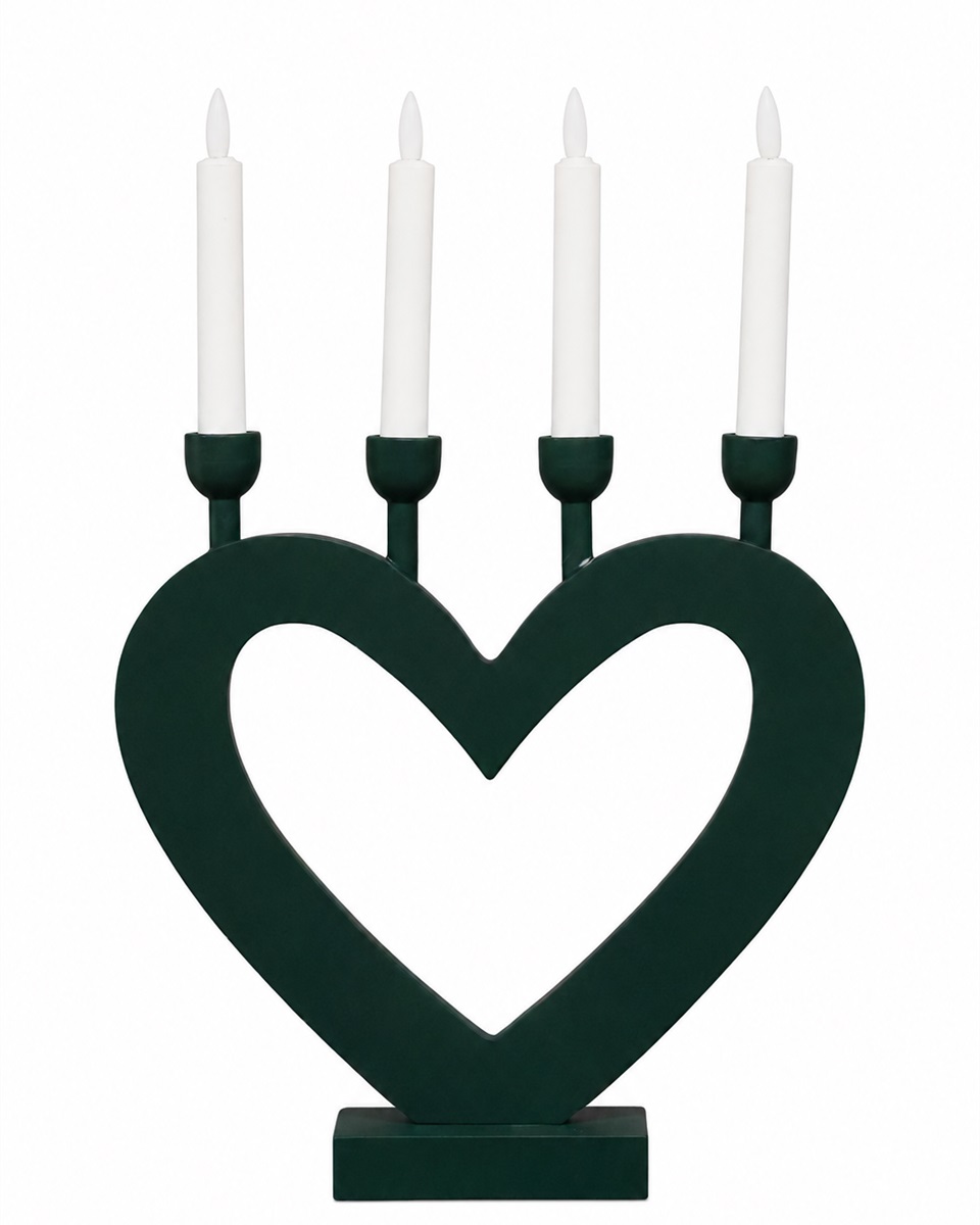 Cœur vert foncé De Pixie Design - Sa forme de c&oelig;ur dessine une silhouette charmante, faisant de ce chandelier un bel objet de d&eacute;coration, par exemple sur un rebord de fen&ecirc;tre, un bureau ou une table d'appoint.