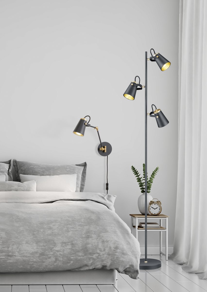 Edward 50cm Noir applique murale De Trio Lighting - Gr&acirc;ce &agrave; la fonction flexible FLEXconnect, la lampe peut &ecirc;tre mont&eacute;e soit avec un c&acirc;ble, un bloc d'alimentation enfichable et un interrupteur, soit directement sur le mur.