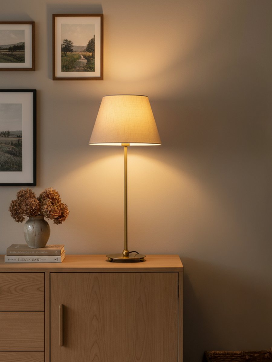 Julie 52cm Laiton/blanc lampe de table De PR Home - Son pied en laiton aux lignes &eacute;l&eacute;gantes est associ&eacute; &agrave; un abat-jour ovale blanc classique, cr&eacute;ant ainsi un style intemporel et harmonieux.