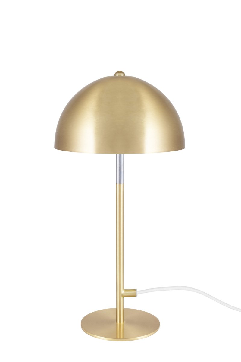 Icon 36cm Laiton brossé lampe de table De Globen Lighting - La lampe est dot&eacute;e d'un c&acirc;ble textile blanc de 200 cm de long avec un interrupteur et une prise blancs ; la lampe n'est pas dimmable.