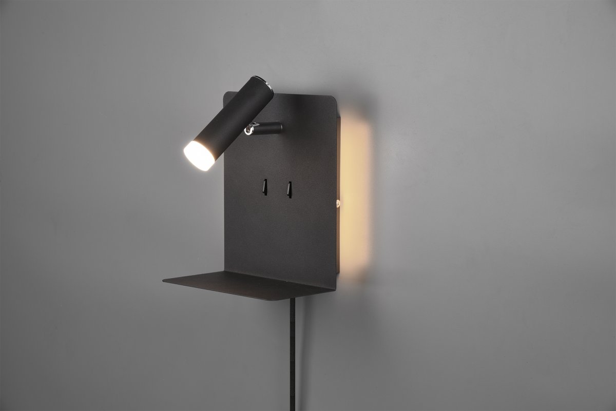Element Noir lampe de lecture De Trio Lighting - La fonction FLEXconnect permet &agrave; la fois une installation fixe et une utilisation avec une prise.