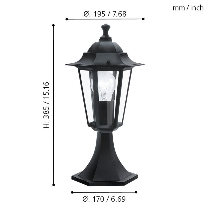 Laterna 38cm Noir De Eglo - Fabriqué à partir d'un matériau robuste et doté d'un verre transparent pour une répartition optimale de la lumière, il fournit une lumière chaleureuse et invitante aux entrées, dans les jardins et sur les allées.