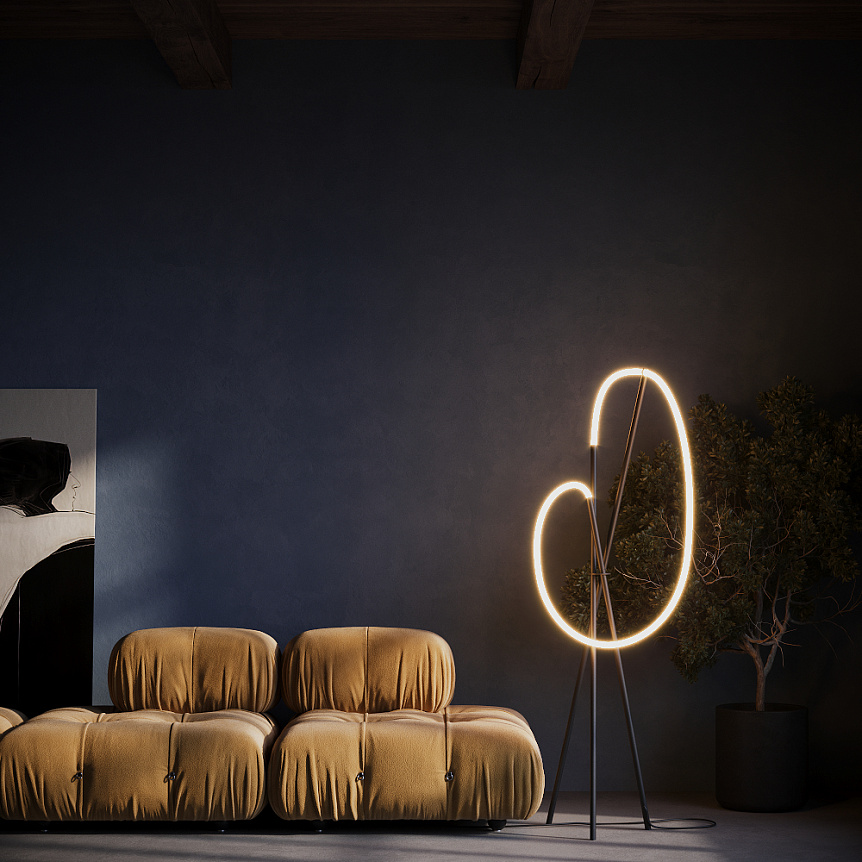 Crochet Noir lampadaire De Maytoni - La luminosit&eacute; peut &ecirc;tre facilement r&eacute;gl&eacute;e &agrave; l'aide du variateur int&eacute;gr&eacute; &agrave; l'interrupteur au sol - une combinaison parfaite de forme, de fonction et d'atmosph&egrave;re.