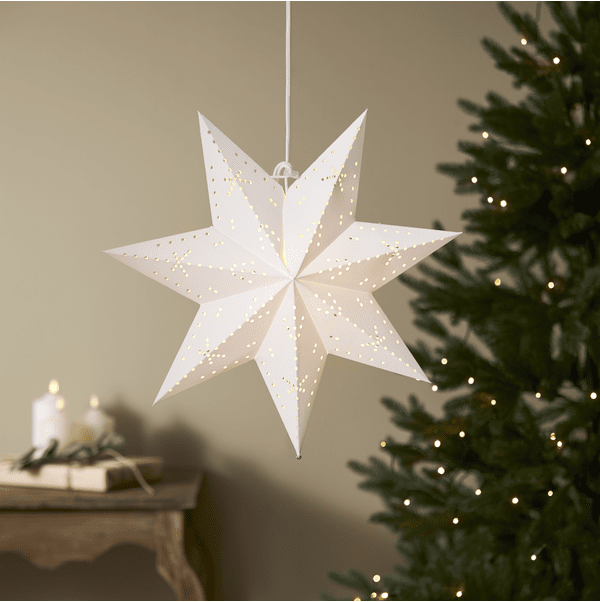 Classic Ø45 Blanc De Star Trading - &Eacute;toile d&eacute;corative de l'Avent en papier, motif de perles perfor&eacute;es qui laisse passer une lumi&egrave;re d'ambiance.