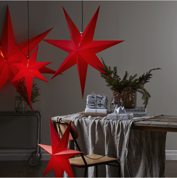 Rozen Ø100 ROUGE De Star Trading - &Eacute;toile en papier rouge de 100 cm de diam&egrave;tre.