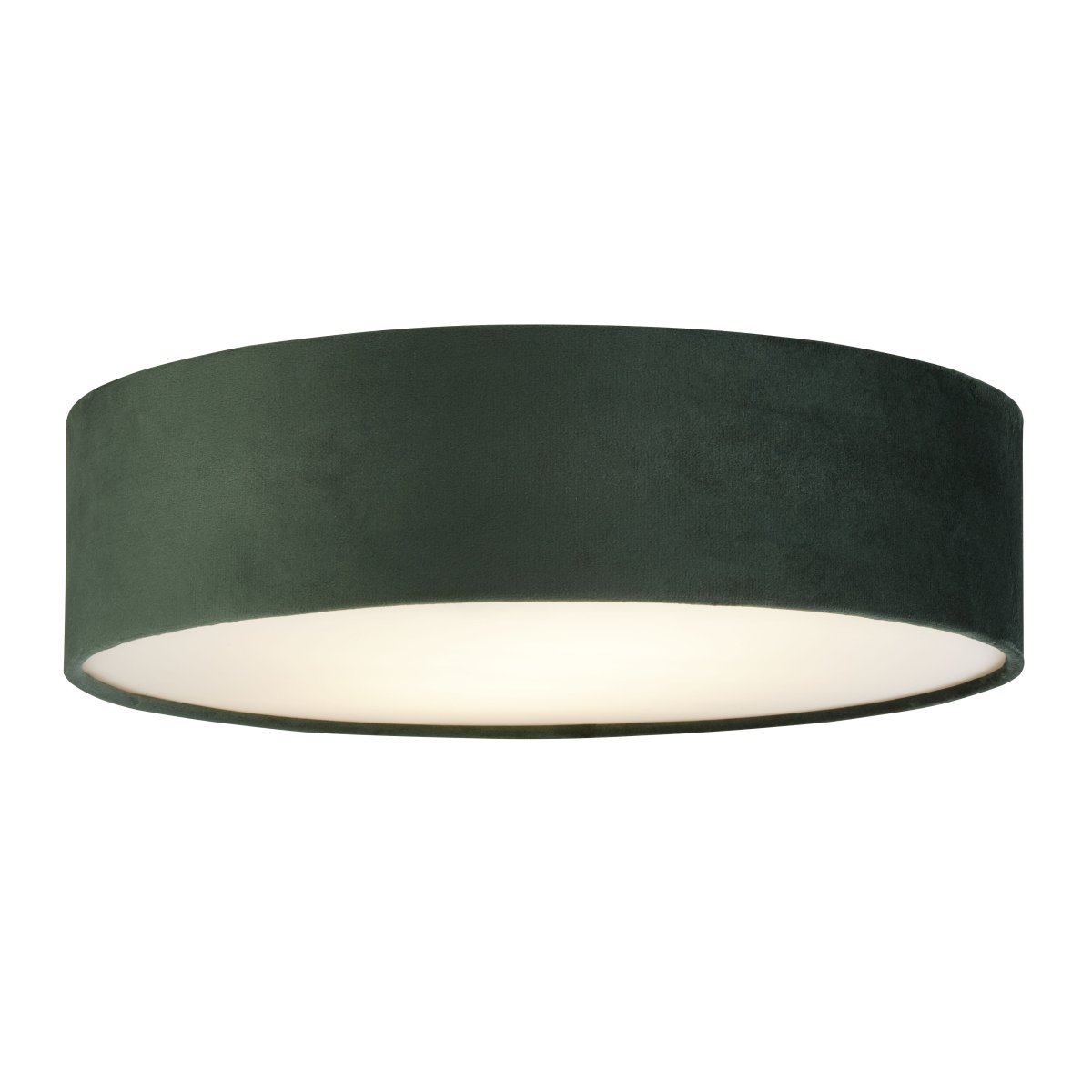 Drum Ø38 Vert plafonnier De Searchlight - Avec deux sources lumineuses et un diffuseur opale à l'intérieur de l'abat-jour luxueux en velours, il crée une lueur chaleureuse dans n'importe quelle pièce.