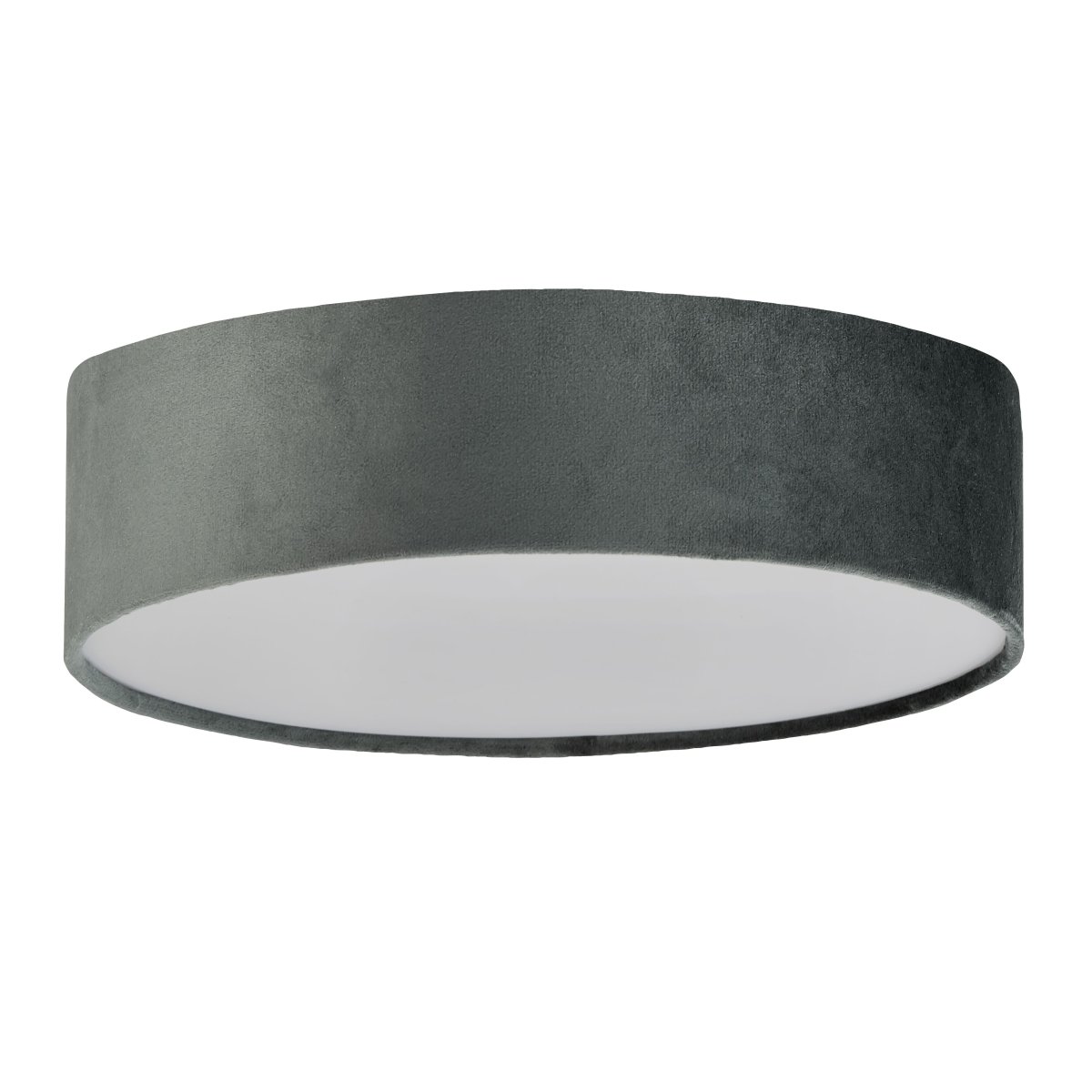 Drum Ø38 Gris plafonnier De Searchlight - Avec deux sources lumineuses et un diffuseur opale à l'intérieur de l'abat-jour luxueux en velours, il crée une lueur chaleureuse dans n'importe quelle pièce.