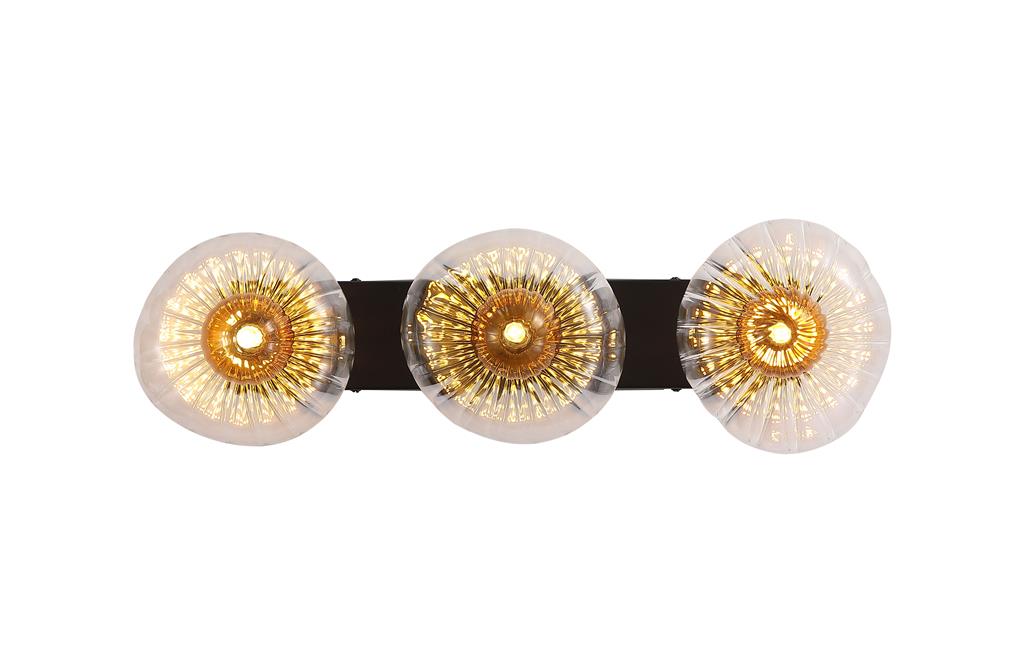 Sunbeam 52cm Transparent/noir applique murale De Searchlight - Ses abat-jour ronds et côtelés en verre transparent abritent un magnifique dôme ambré qui structure et dynamise la pièce tout en diffusant une lumière douce et agréable.