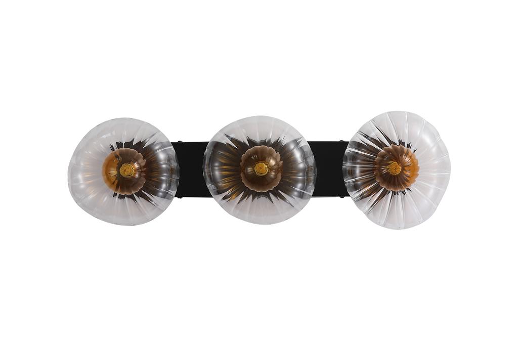 Sunbeam 52cm Transparent/noir applique murale De Searchlight - Ses abat-jour ronds et côtelés en verre transparent abritent un magnifique dôme ambré qui structure et dynamise la pièce tout en diffusant une lumière douce et agréable.