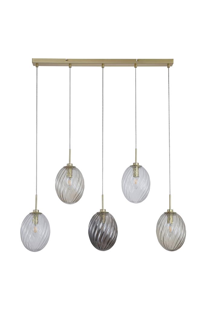 Whirl 92cm Laiton suspension De Searchlight - Grâce à sa forme allongée, il est idéal au-dessus d'une table à manger ou dans la cuisine et devient un élément central et stylé dans les espaces modernes et ouverts.