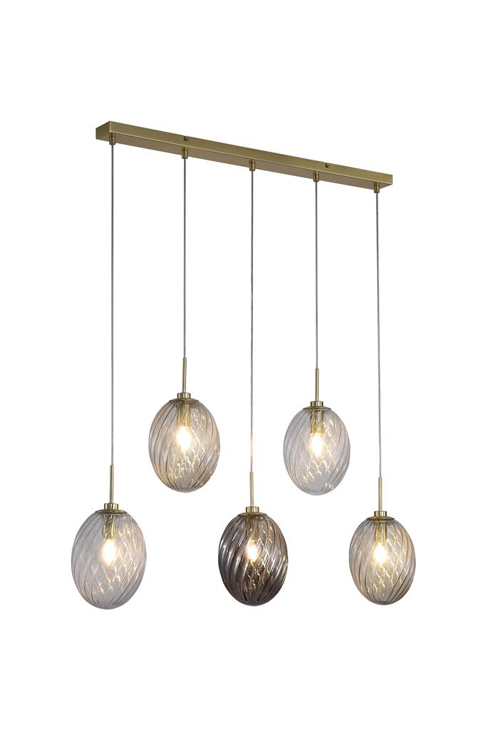 Whirl 92cm Laiton suspension De Searchlight - Grâce à sa forme allongée, il est idéal au-dessus d'une table à manger ou dans la cuisine et devient un élément central et stylé dans les espaces modernes et ouverts.