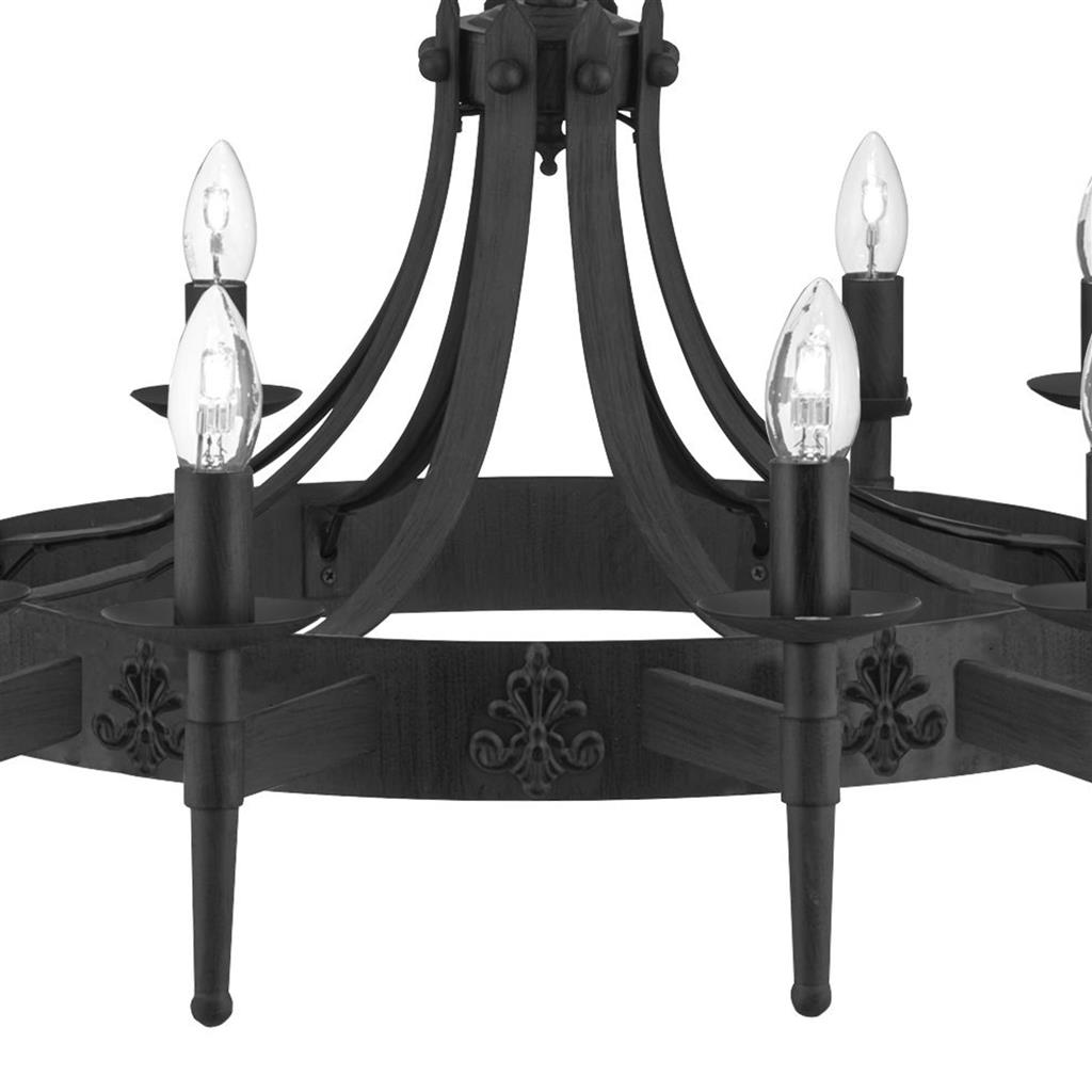 Cartwheel II Ø105 Noir suspension De Searchlight - Ce superbe lustre de style gothique est parfait pour les chambres, les salons, les salles &agrave; manger ou les cuisines o&ugrave; vous souhaitez cr&eacute;er une atmosph&egrave;re chaleureuse et traditionnelle.