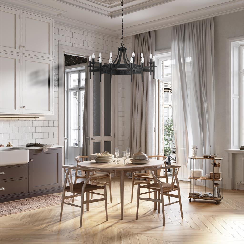 Cartwheel II Ø105 Noir suspension De Searchlight - Ce superbe lustre de style gothique est parfait pour les chambres, les salons, les salles &agrave; manger ou les cuisines o&ugrave; vous souhaitez cr&eacute;er une atmosph&egrave;re chaleureuse et traditionnelle.