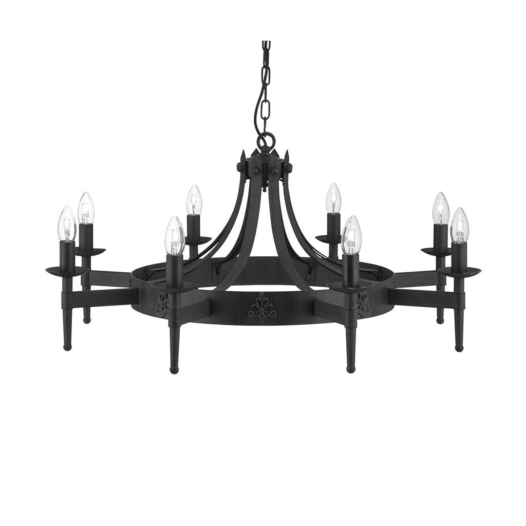 Cartwheel II Ø85 Noir suspension De Searchlight - Ce superbe lustre de style gothique est parfait pour les chambres, les salons, les salles &agrave; manger ou les cuisines, o&ugrave; vous souhaitez cr&eacute;er une atmosph&egrave;re chaleureuse et traditionnelle.