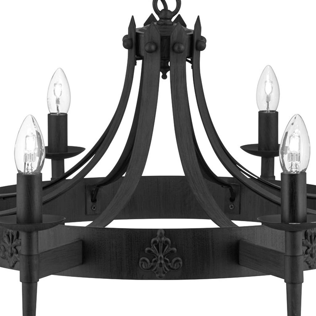 Cartwheel II Ø85 Noir suspension De Searchlight - Ce superbe lustre de style gothique est parfait pour les chambres, les salons, les salles &agrave; manger ou les cuisines, o&ugrave; vous souhaitez cr&eacute;er une atmosph&egrave;re chaleureuse et traditionnelle.