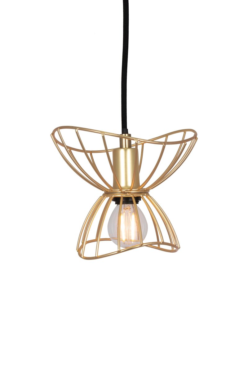 Ray Ø16 Laiton brossé suspension De Globen Lighting - Le plafonnier Ray avec son abat-jour m&eacute;tallique ondul&eacute; en noir mat est un petit luminaire discret qui, dans sa simplicit&eacute;, est aussi beau seul dans une fen&ecirc;tre que dans un groupe de plusieurs pi&egrave;ces.