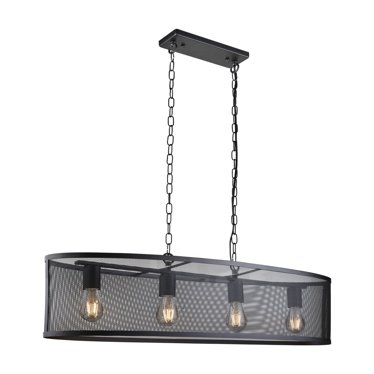 Fishnet 90cm Noir suspension De Searchlight - Cette impressionnante suspension en r&eacute;sille noire mate renferme quatre sources lumineuses dans une belle et d&eacute;corative cage en r&eacute;sille noire.