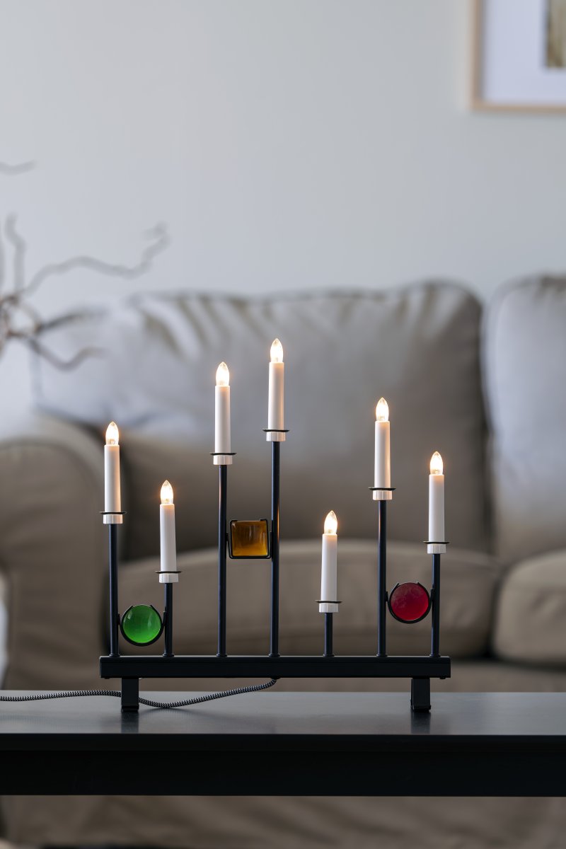 Candelabra 7 Lights Noir De Konstsmide - Offrez &agrave; votre maison une atmosph&egrave;re de No&euml;l unique et &eacute;l&eacute;gante avec ce bougeoir de l'Avent moderne en acier laqu&eacute; noir.